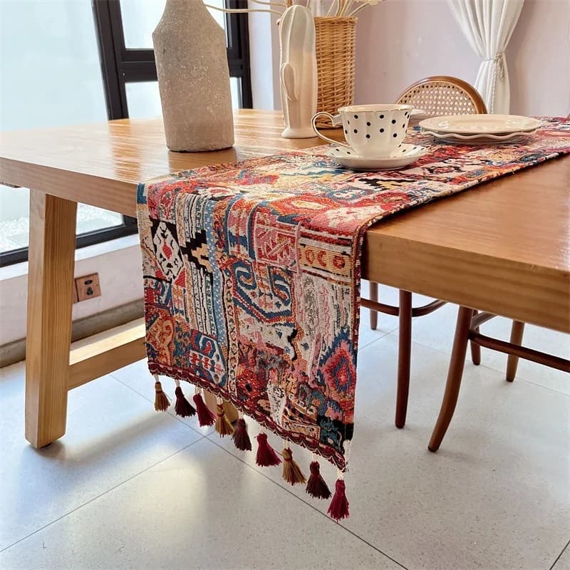 Bieżnik na stół z mieszanki bawełny w stylu boho z geometrycznym wzorem
