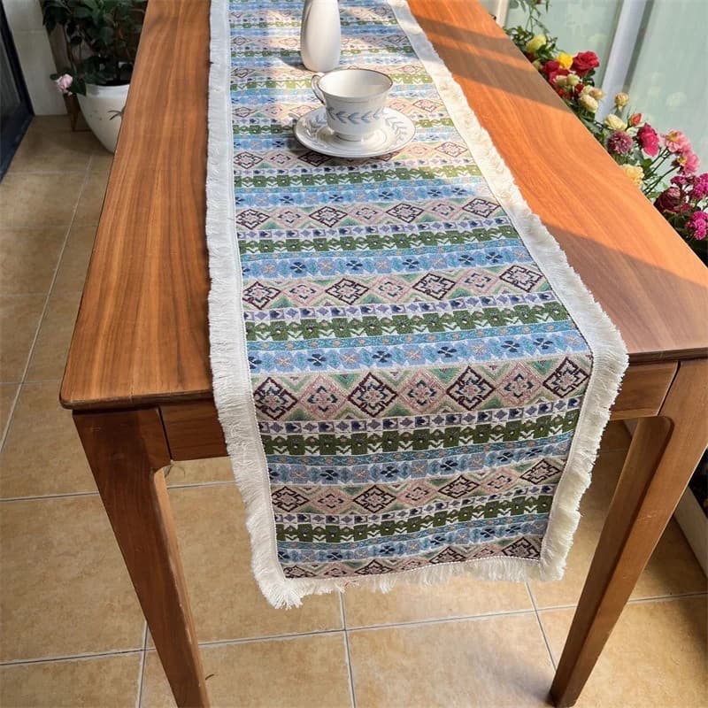 Boho bieżnik stołowy z mieszanki bawełny do salonu i jadalni