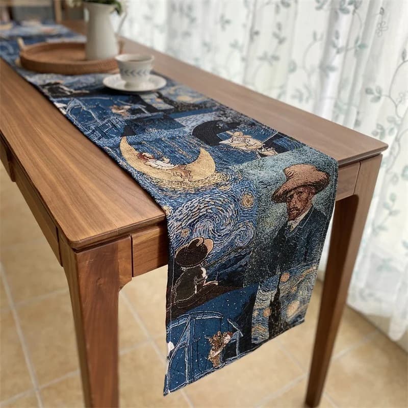 Bieżnik stołowy w stylu Van Gogha z mieszanki bawełny i lnu
