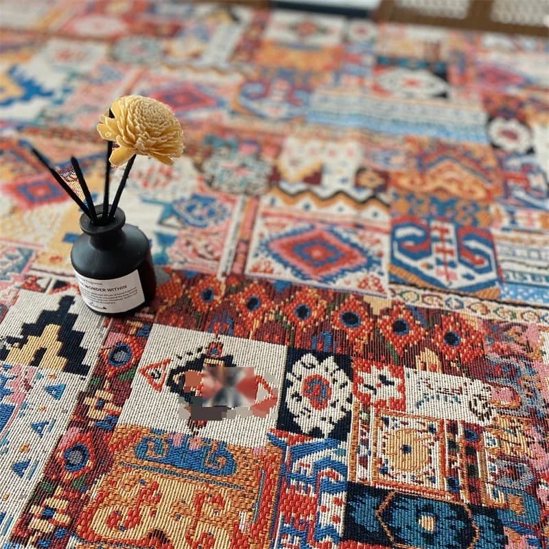 Retro boho obrus żakardowy z geometrycznym wzorem