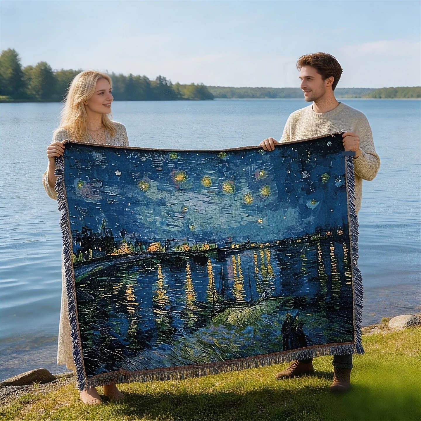 Koc narzutowy z tapiserią w stylu Van Gogha do dekoracji sofy
