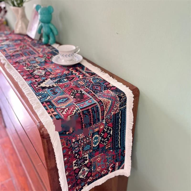 Boho bieżnik stołowy z mieszanki bawełny do salonu i jadalni