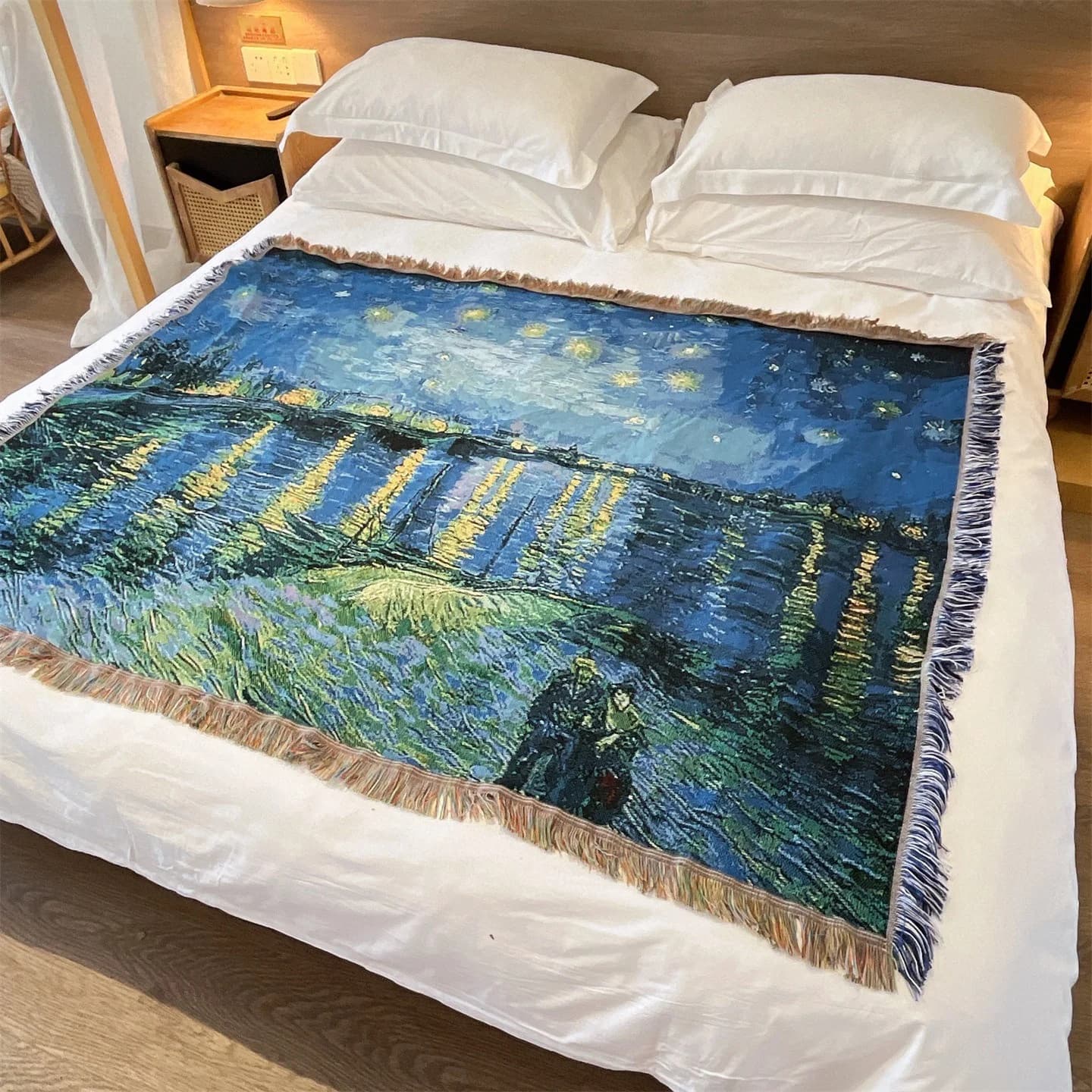 Tkana narzuta w stylu Van Gogha na sofę, łóżko lub jako dekoracja ścienna 130x160 cm