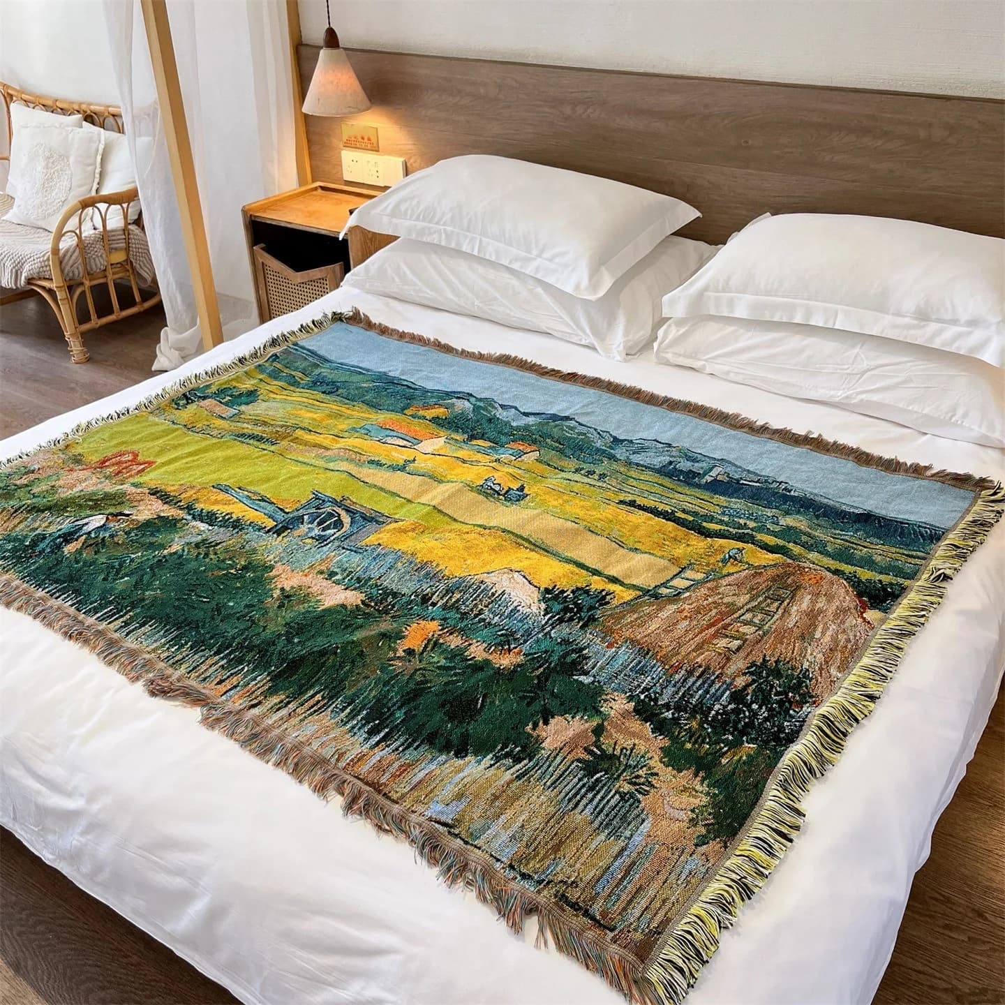 Tkana narzuta w stylu Van Gogha na sofę, łóżko lub jako dekoracja ścienna 130x160 cm