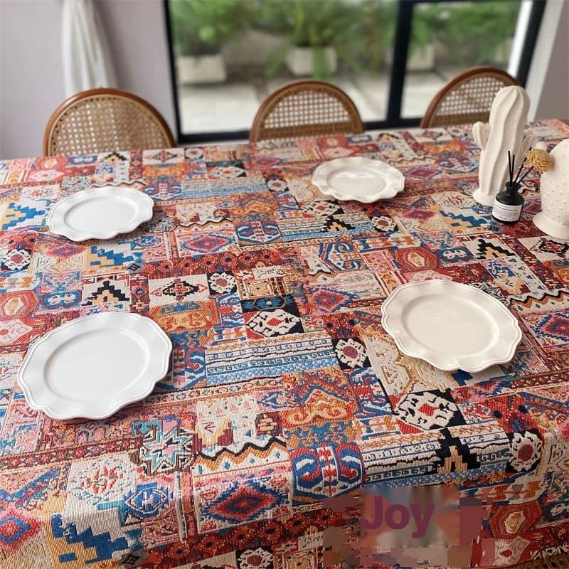 Retro boho obrus żakardowy z geometrycznym wzorem