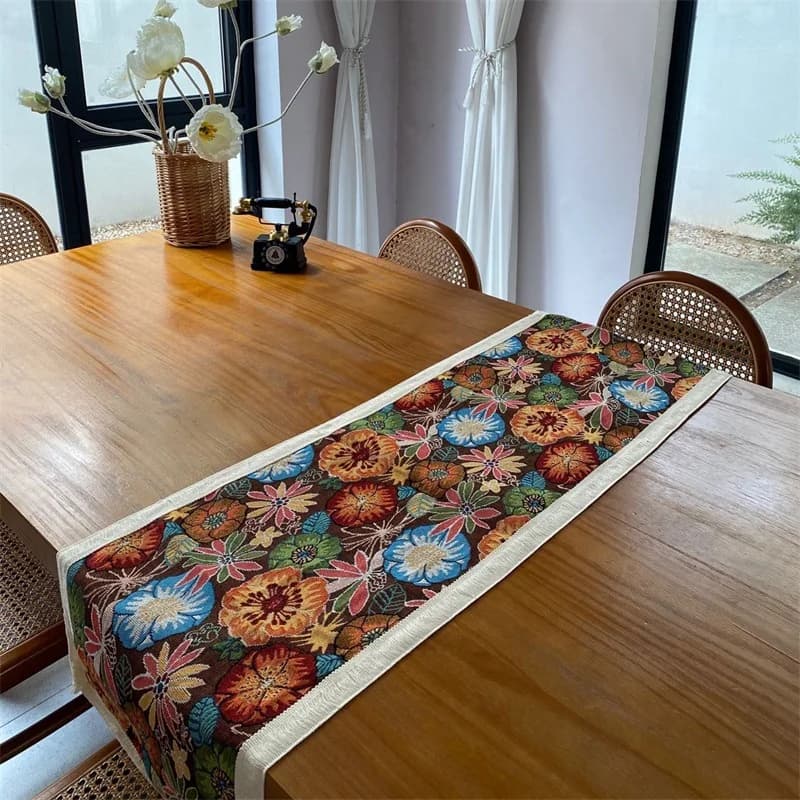 Boho bieżnik stołowy z mieszanki bawełny z kwiatowym nadrukiem