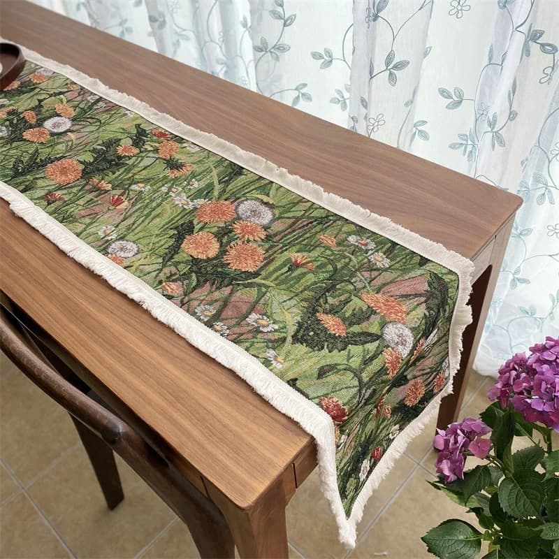 Bieżnik bawełniano-lniany w stylu amerykańskim z frędzlami